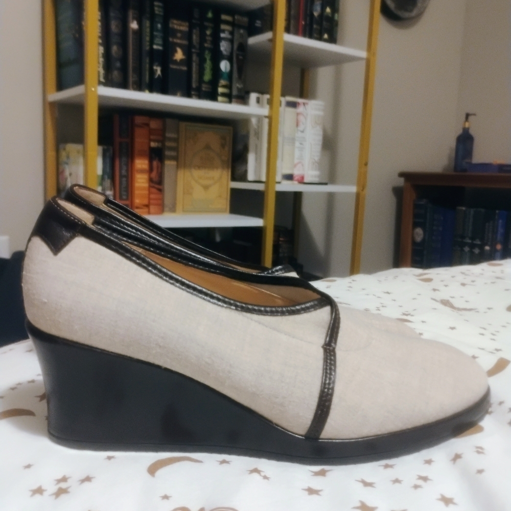 Made In Italy Pin Up Vintage Cloth And Leather Wedge